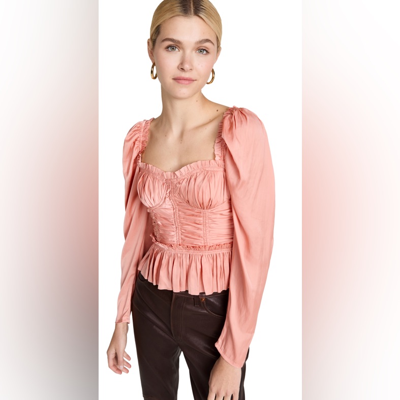 Ulla Johnson Mia Satin Bustier Peplum Blouse In Tuberose